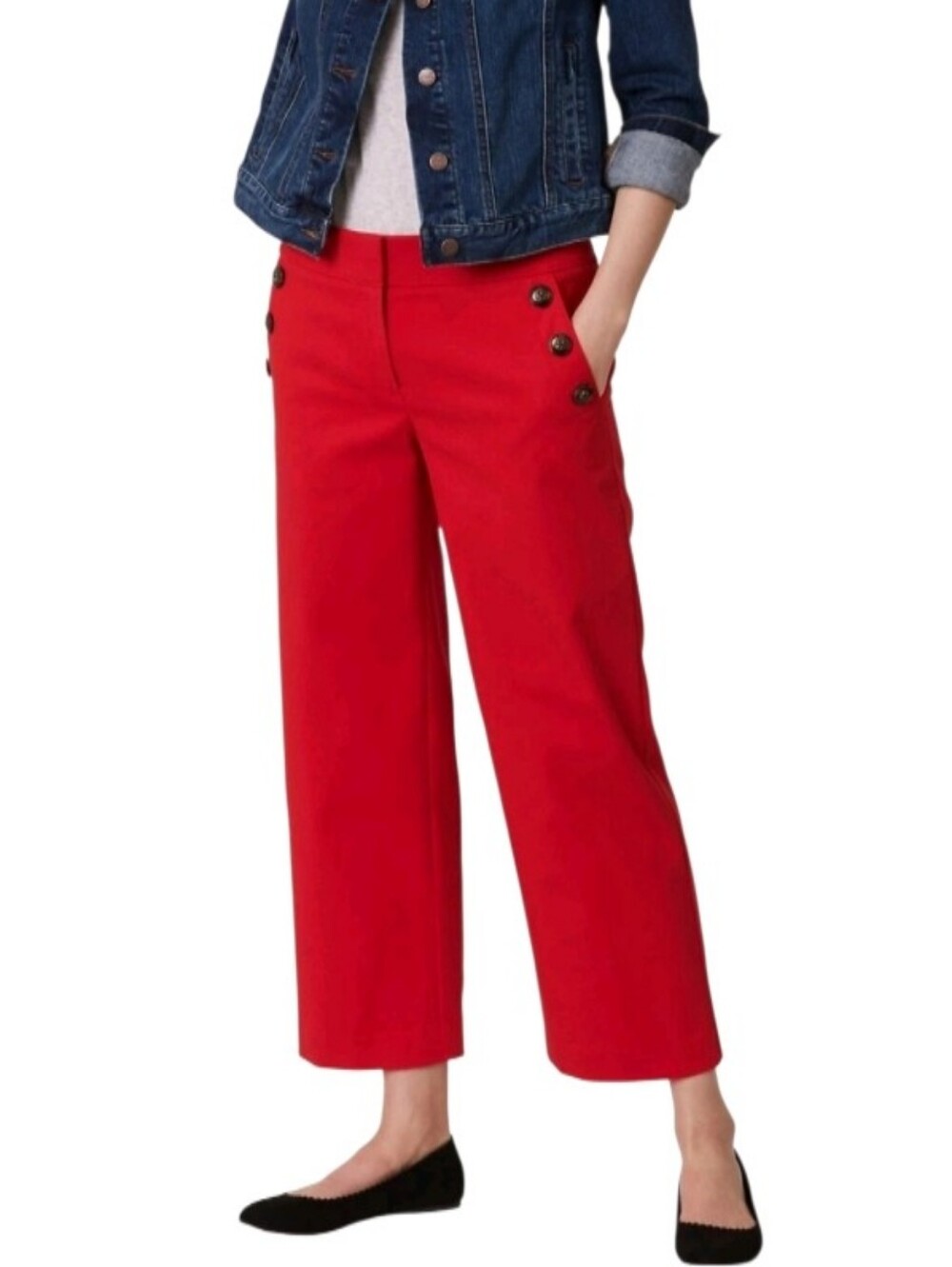 Loft Cropped Wide-Leg Red Sailor Button Pants-NWT